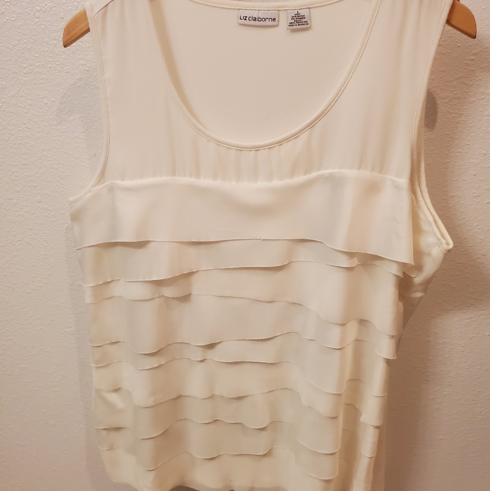 Liz claiborne white ruffle tank L